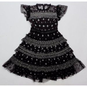 New Needle & Thread dress sz 2 black sequin embellished tiered ruffle